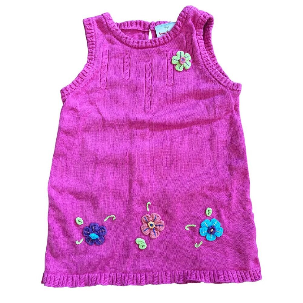 Vintage Hanna Andersson Size 4 110cm Girls Pink Crocheted Flower Dress